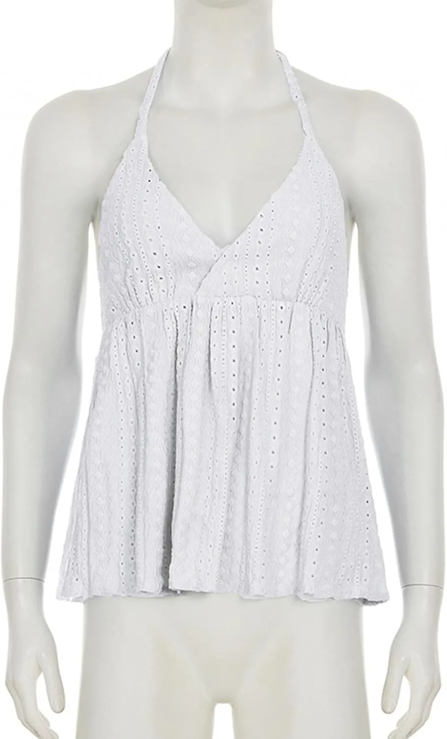 Women's Plus Size V Neck Eyelet Cami Peplum Top Spaghetti Strap Ruffle Boho Tank Top Eyelet Embroidery Loose Fit Flowy Tops