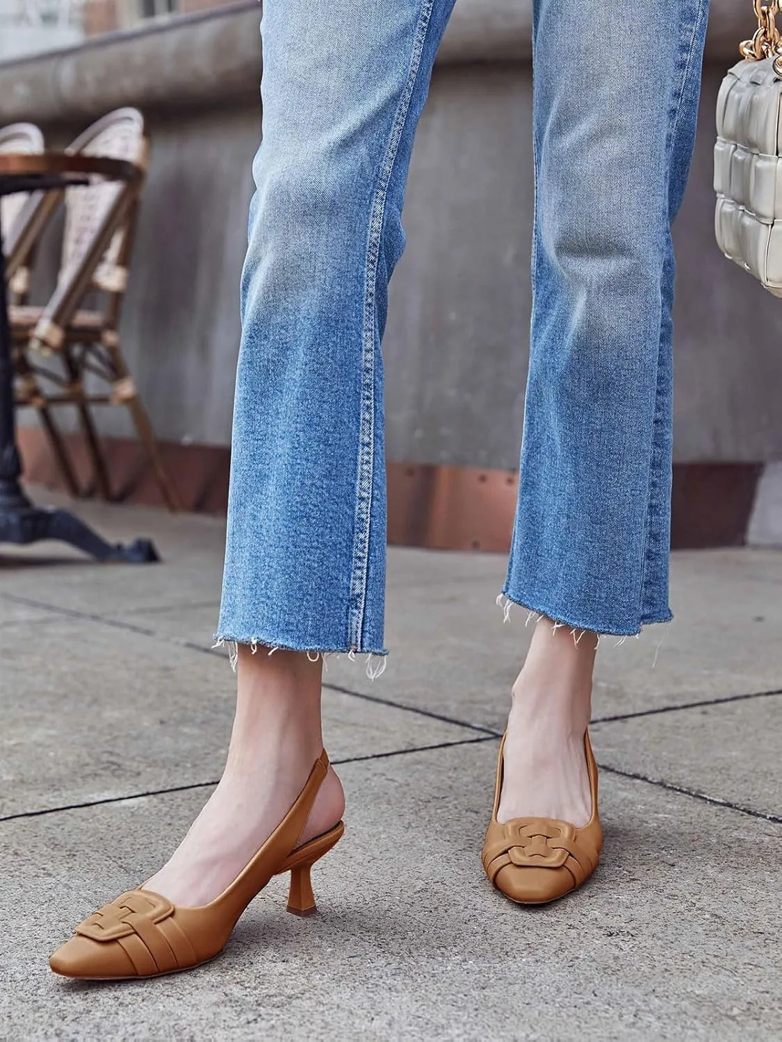 Womens Sling Back Kitten Heels Low Dress Shoes Slingback Pumps Pointed Closed Toe Comfortable Party Office Sandals