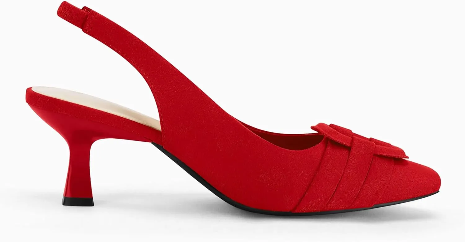 Womens Sling Back Kitten Heels Low Dress Shoes Slingback Pumps Pointed Closed Toe Comfortable Party Office Sandals