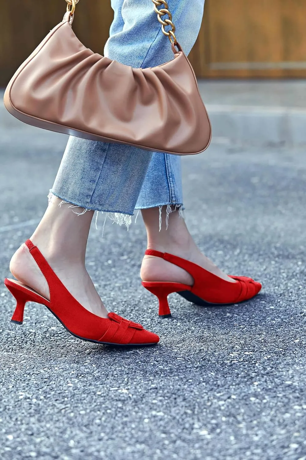 Womens Sling Back Kitten Heels Low Dress Shoes Slingback Pumps Pointed Closed Toe Comfortable Party Office Sandals