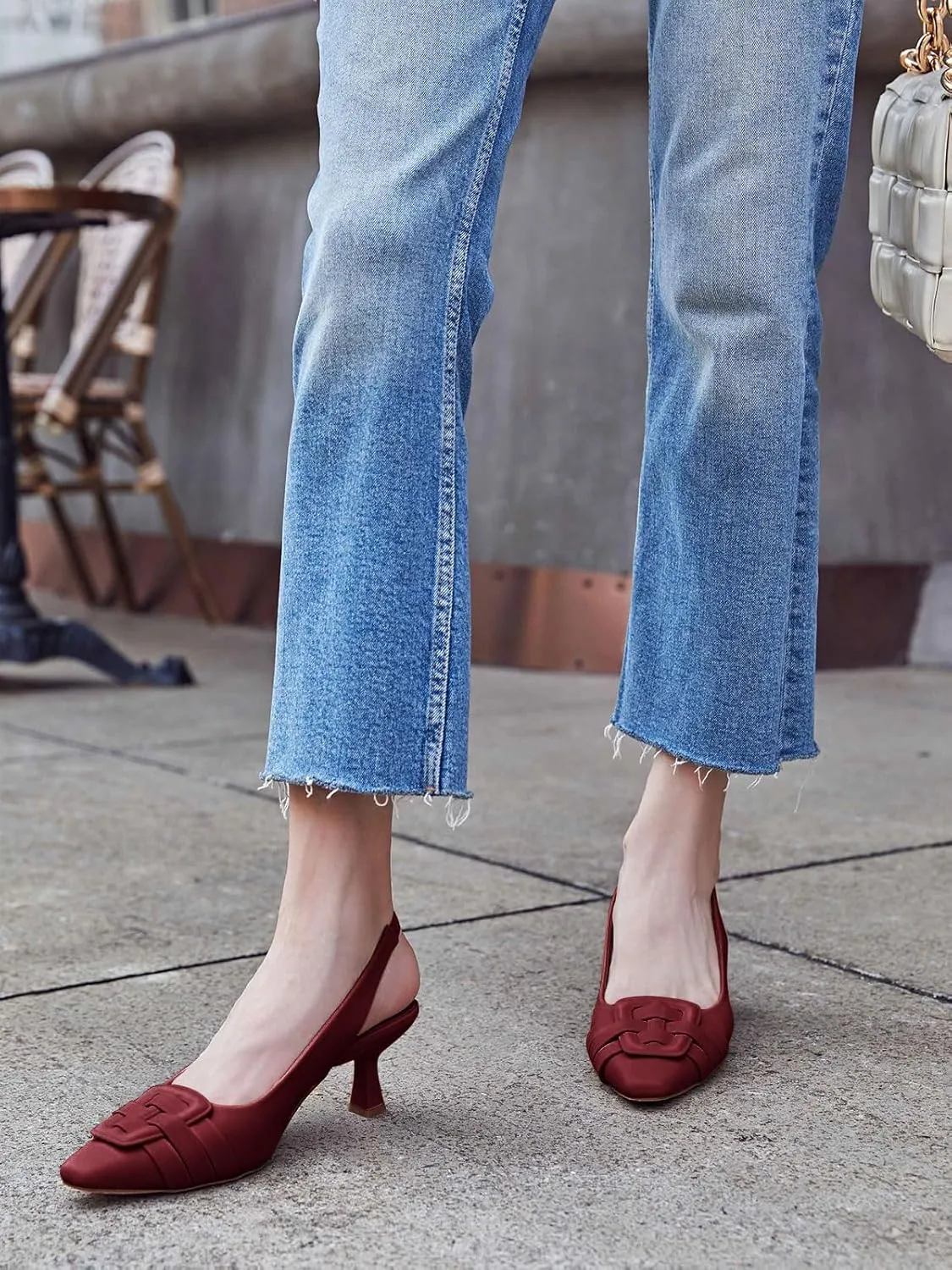 Womens Sling Back Kitten Heels Low Dress Shoes Slingback Pumps Pointed Closed Toe Comfortable Party Office Sandals