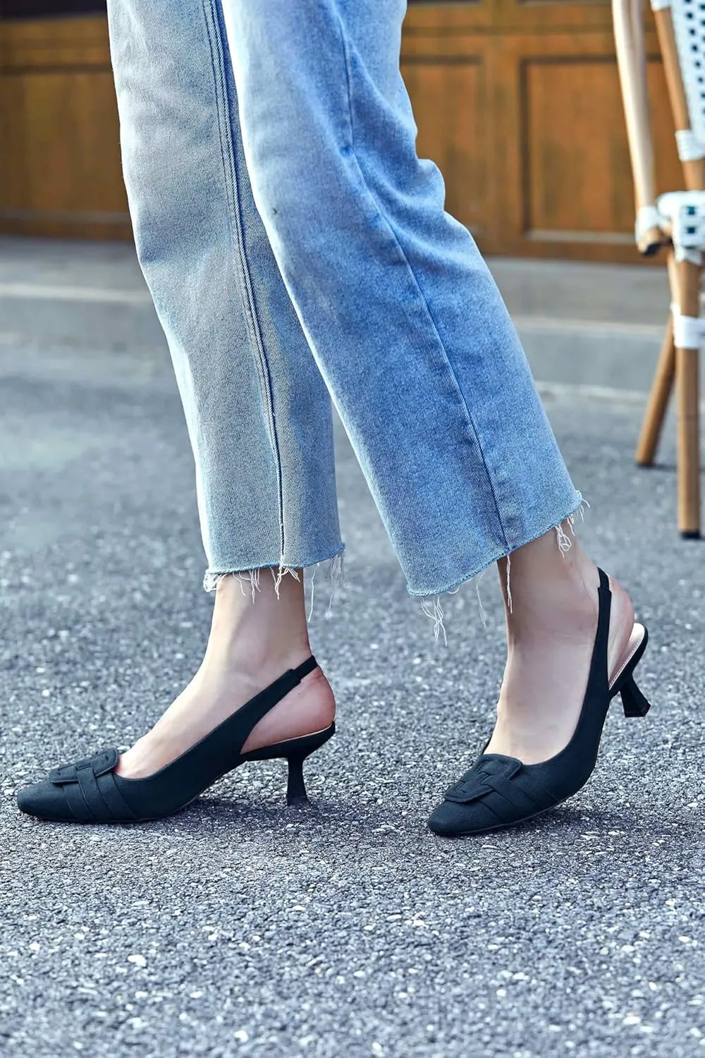 Womens Sling Back Kitten Heels Low Dress Shoes Slingback Pumps Pointed Closed Toe Comfortable Party Office Sandals