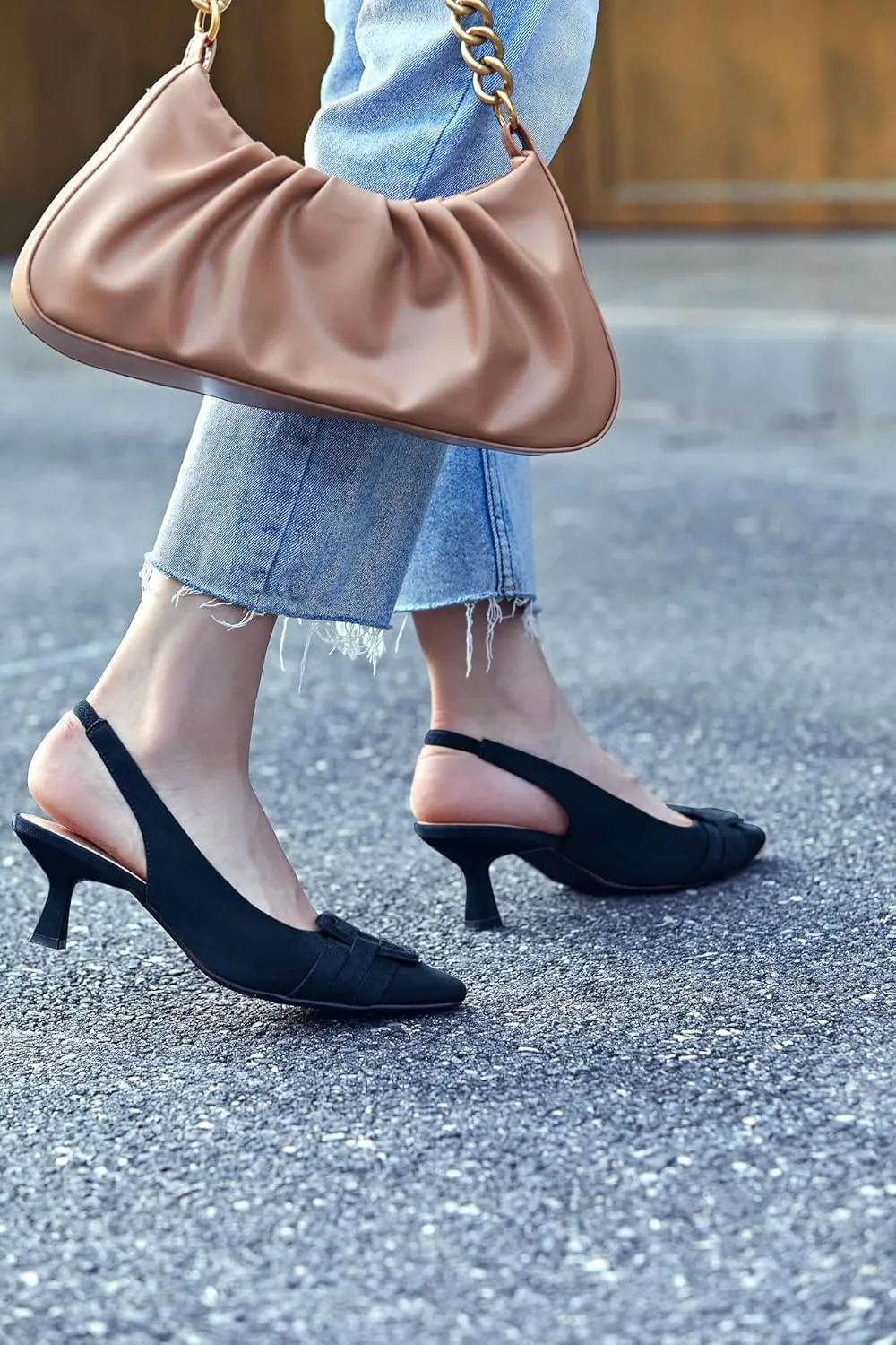 Womens Sling Back Kitten Heels Low Dress Shoes Slingback Pumps Pointed Closed Toe Comfortable Party Office Sandals