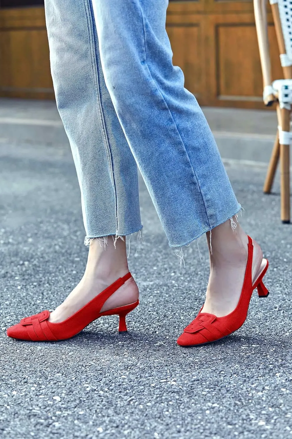 Womens Sling Back Kitten Heels Low Dress Shoes Slingback Pumps Pointed Closed Toe Comfortable Party Office Sandals