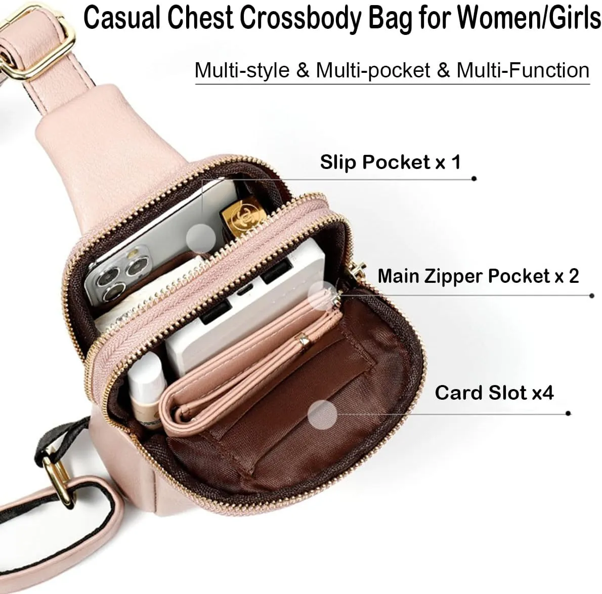 Womens Sling Bag Crossbody Fanny Pack Purse Leather Casual Fashion Travel Daypack Sport Chest Satchel for Women