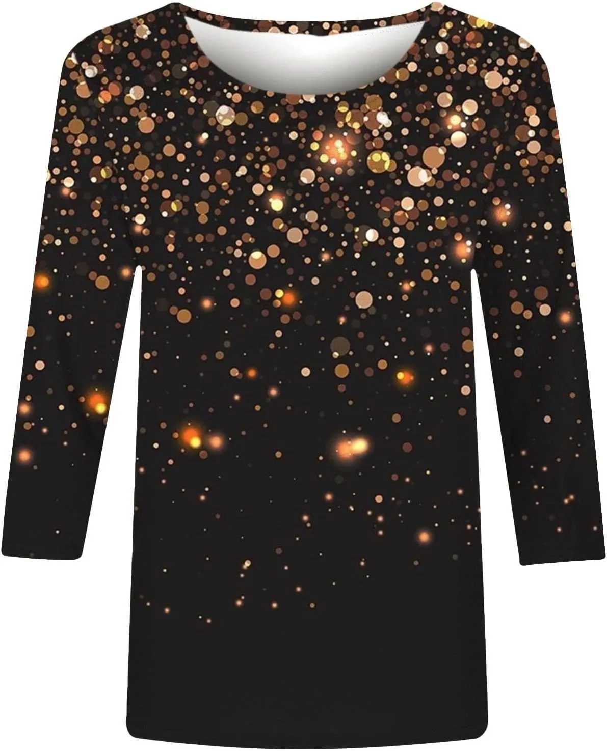 Womens Sparkly Tops and Blouses 3/4 Sleeve Loose Fit Sequin Shirts Casual Crewneck Tees Trendy Outfits Clothing 2024