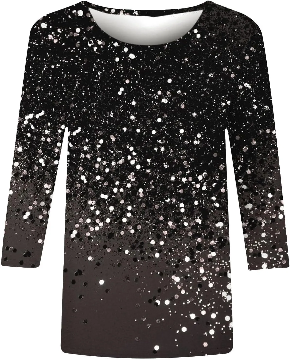 Womens Sparkly Tops and Blouses 3/4 Sleeve Loose Fit Sequin Shirts Casual Crewneck Tees Trendy Outfits Clothing 2024