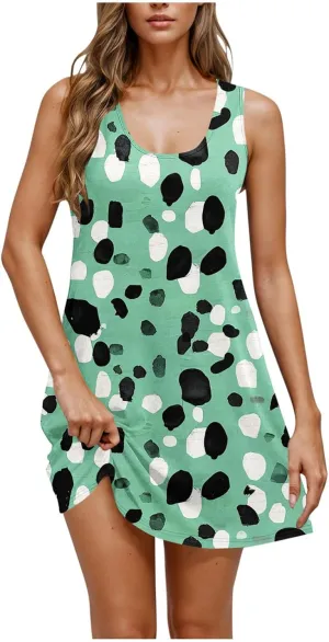 Womens Summer Dresses 2025 Trendy Crewneck Sleeveless Midi Dresses Casual Printed Vacation Boho Floral Dresses
