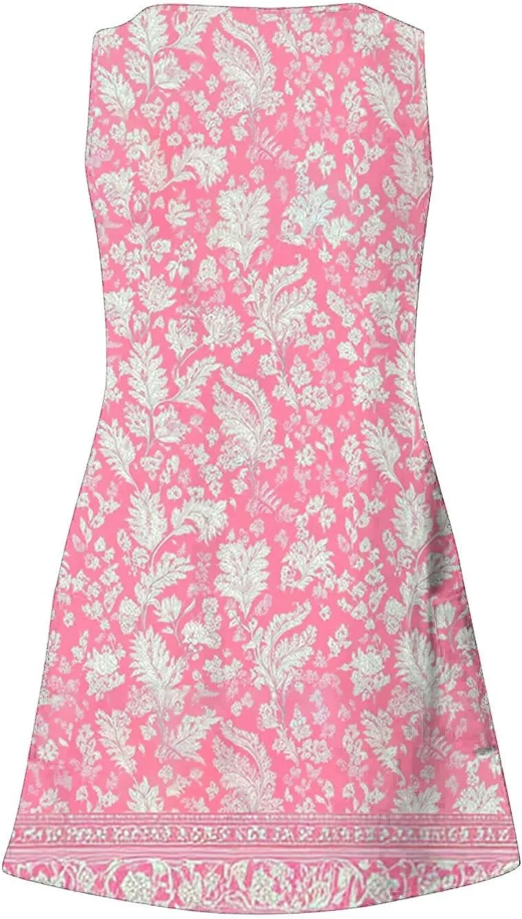 Womens Summer Dresses Strap Sleeveless Casual Sundress Floral Vintage Printed Maxi Dresses Beach Vacation Clothes