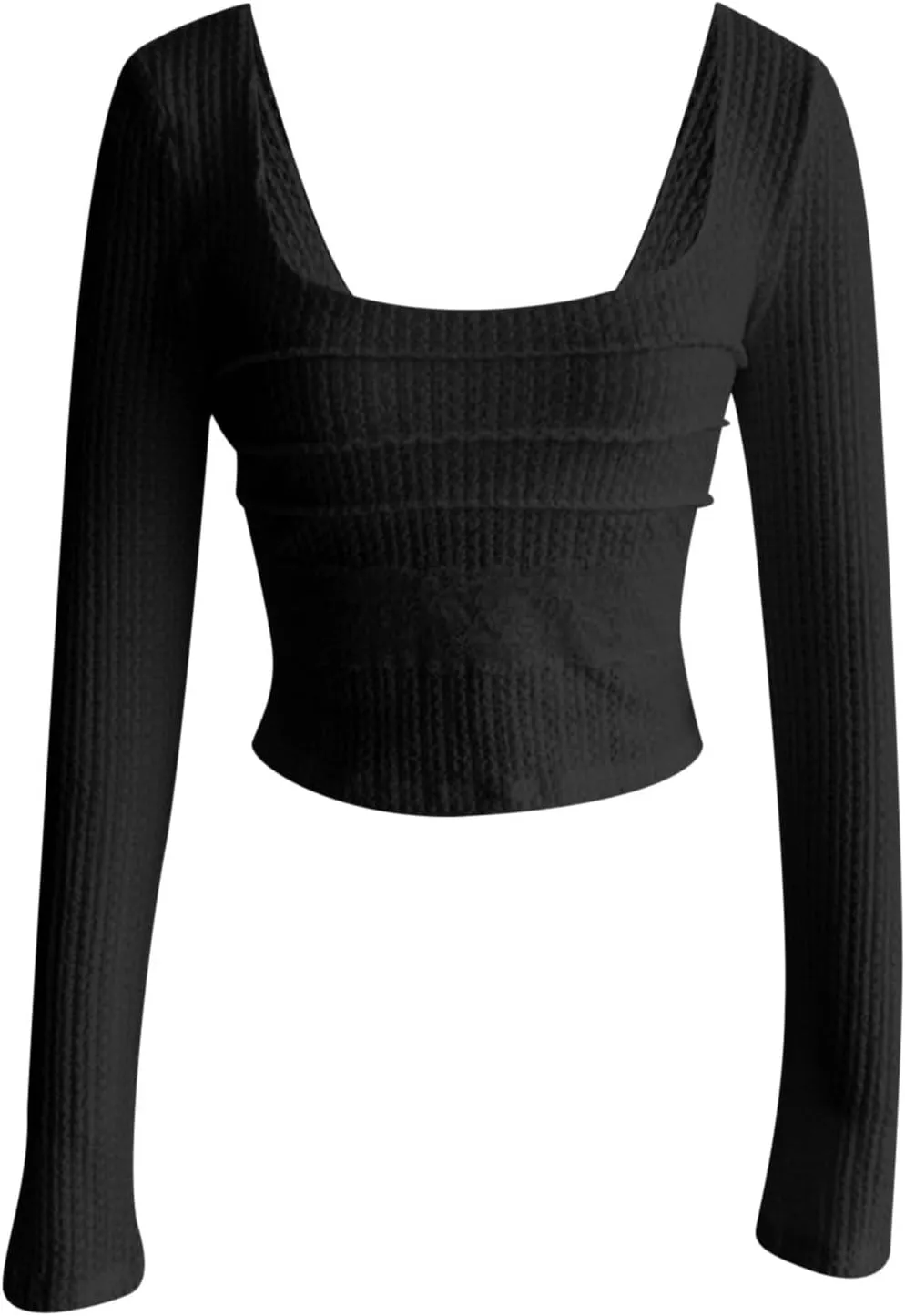 Women's Summer Knitted Long Sleeve T Shirts Solid Color Square Neck Lace Patchwork Tops Slim Fit Y2k Streetwear Shirt