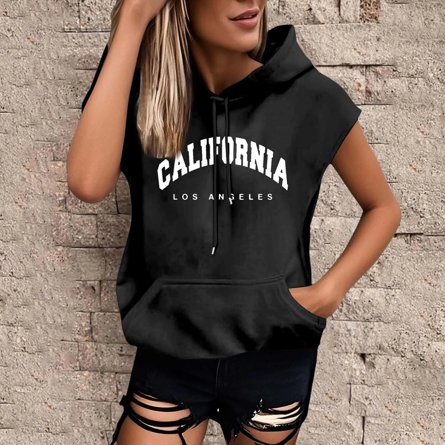 Women's Summer Los Angeles California Tee Shirts 2025 with Hood Cute Loose Fit Tops Trendy Plus Size Casual Going Out