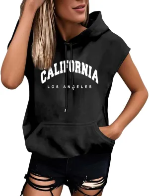 Women's Summer Los Angeles California Tee Shirts 2025 with Hood Cute Loose Fit Tops Trendy Plus Size Casual Going Out