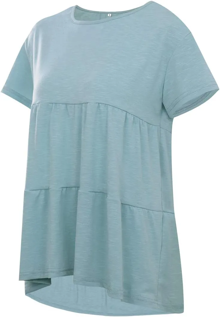 Women's Summer Short Sleeve Loose T Shirt High Low Hem Babydoll Peplum Tops