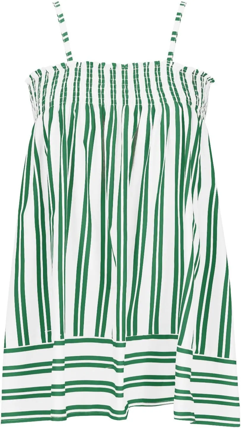 Womens Summer Tops Sleeveless Peplum Y2K Tops Spaghetti Straps Tank Tops with Pocket Striped Babydoll Tops for Women