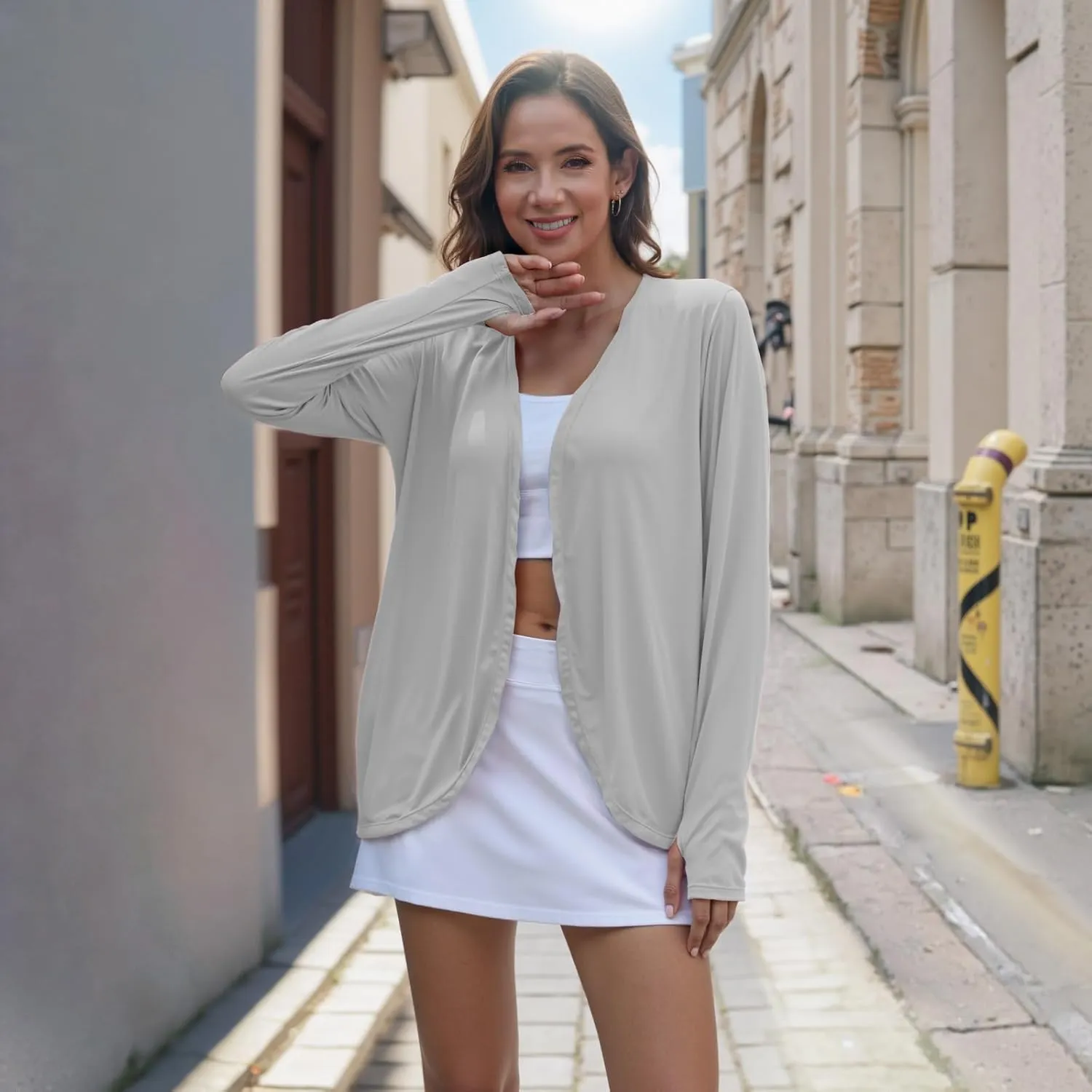 Womens Sun Protection Athletic Cardigan Lightweight Summer UPF50  Long Sleeve Open Front Cover Up Thumb Hole with Pockets