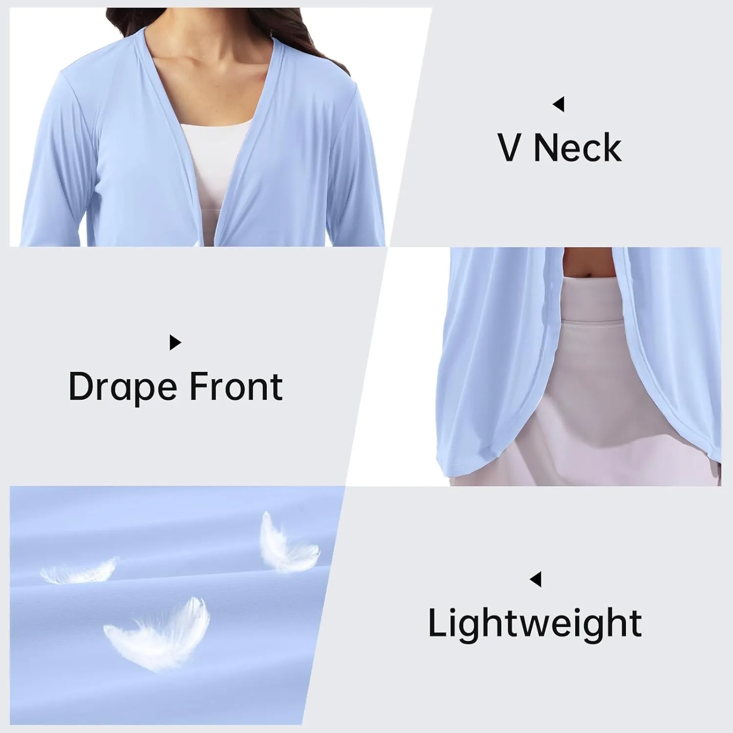 Womens Sun Protection Athletic Cardigan Lightweight Summer UPF50  Long Sleeve Open Front Cover Up Thumb Hole with Pockets