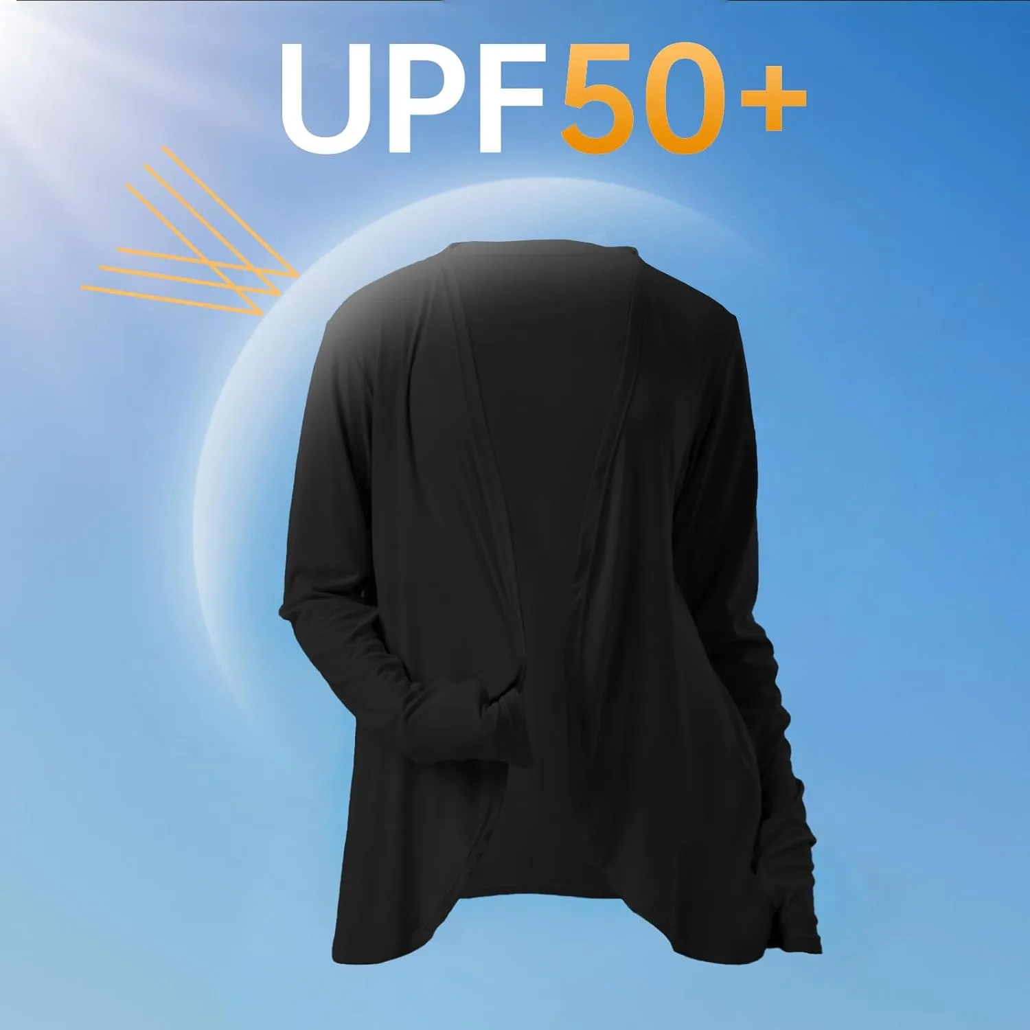 Womens Sun Protection Athletic Cardigan Lightweight Summer UPF50  Long Sleeve Open Front Cover Up Thumb Hole with Pockets