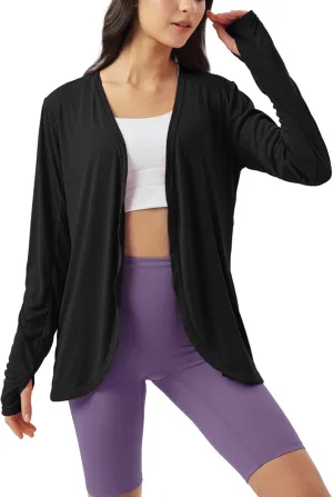 Womens Sun Protection Athletic Cardigan Lightweight Summer UPF50  Long Sleeve Open Front Cover Up Thumb Hole with Pockets
