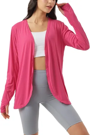 Womens Sun Protection Athletic Cardigan Lightweight Summer UPF50  Long Sleeve Open Front Cover Up Thumb Hole with Pockets