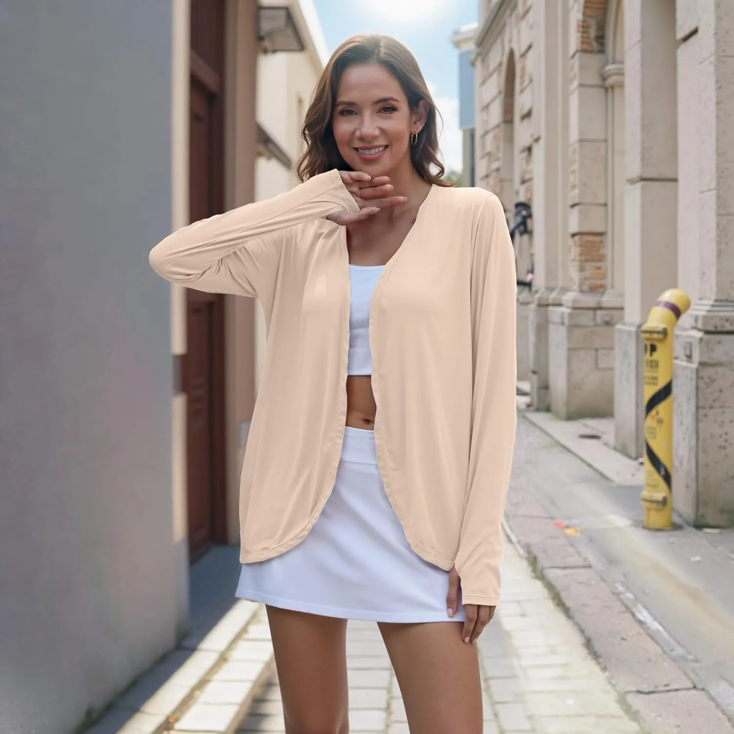 Womens Sun Protection Athletic Cardigan Lightweight Summer UPF50  Long Sleeve Open Front Cover Up Thumb Hole with Pockets