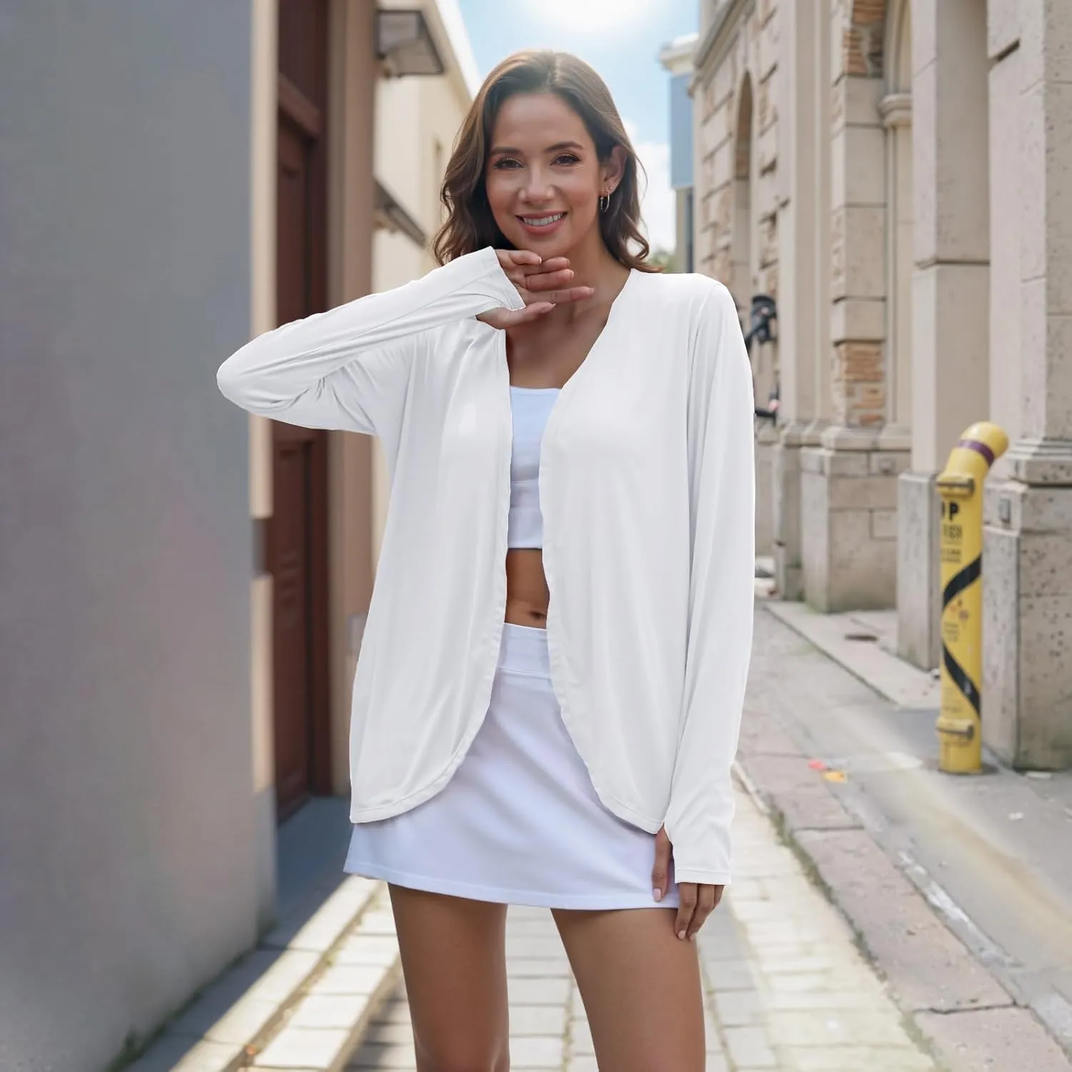 Womens Sun Protection Athletic Cardigan Lightweight Summer UPF50  Long Sleeve Open Front Cover Up Thumb Hole with Pockets