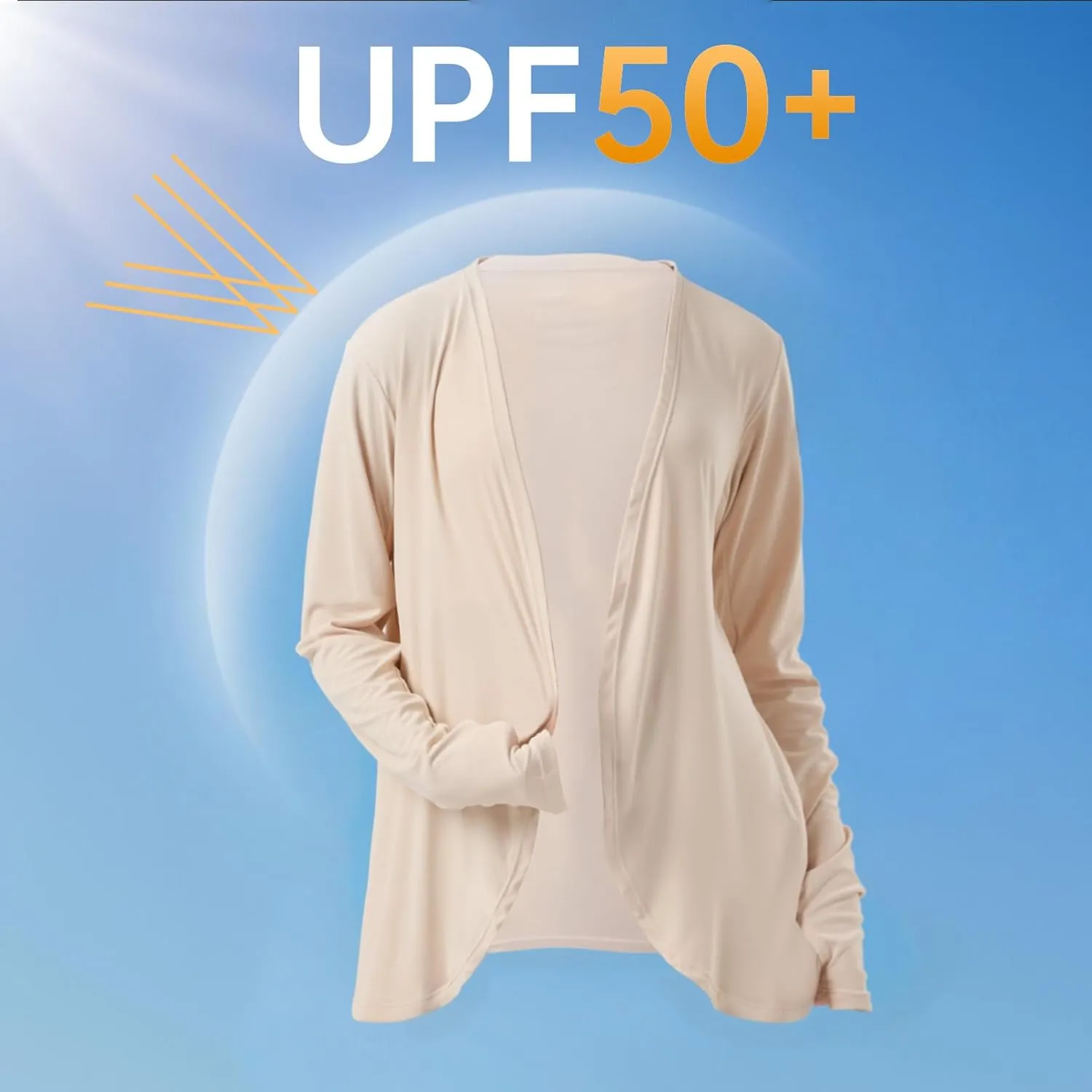 Womens Sun Protection Athletic Cardigan Lightweight Summer UPF50  Long Sleeve Open Front Cover Up Thumb Hole with Pockets