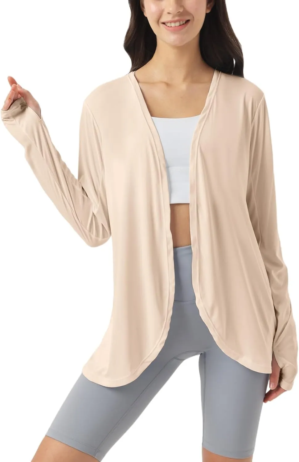 Womens Sun Protection Athletic Cardigan Lightweight Summer UPF50  Long Sleeve Open Front Cover Up Thumb Hole with Pockets