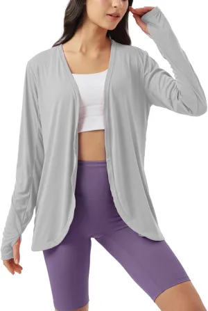 Womens Sun Protection Athletic Cardigan Lightweight Summer UPF50  Long Sleeve Open Front Cover Up Thumb Hole with Pockets