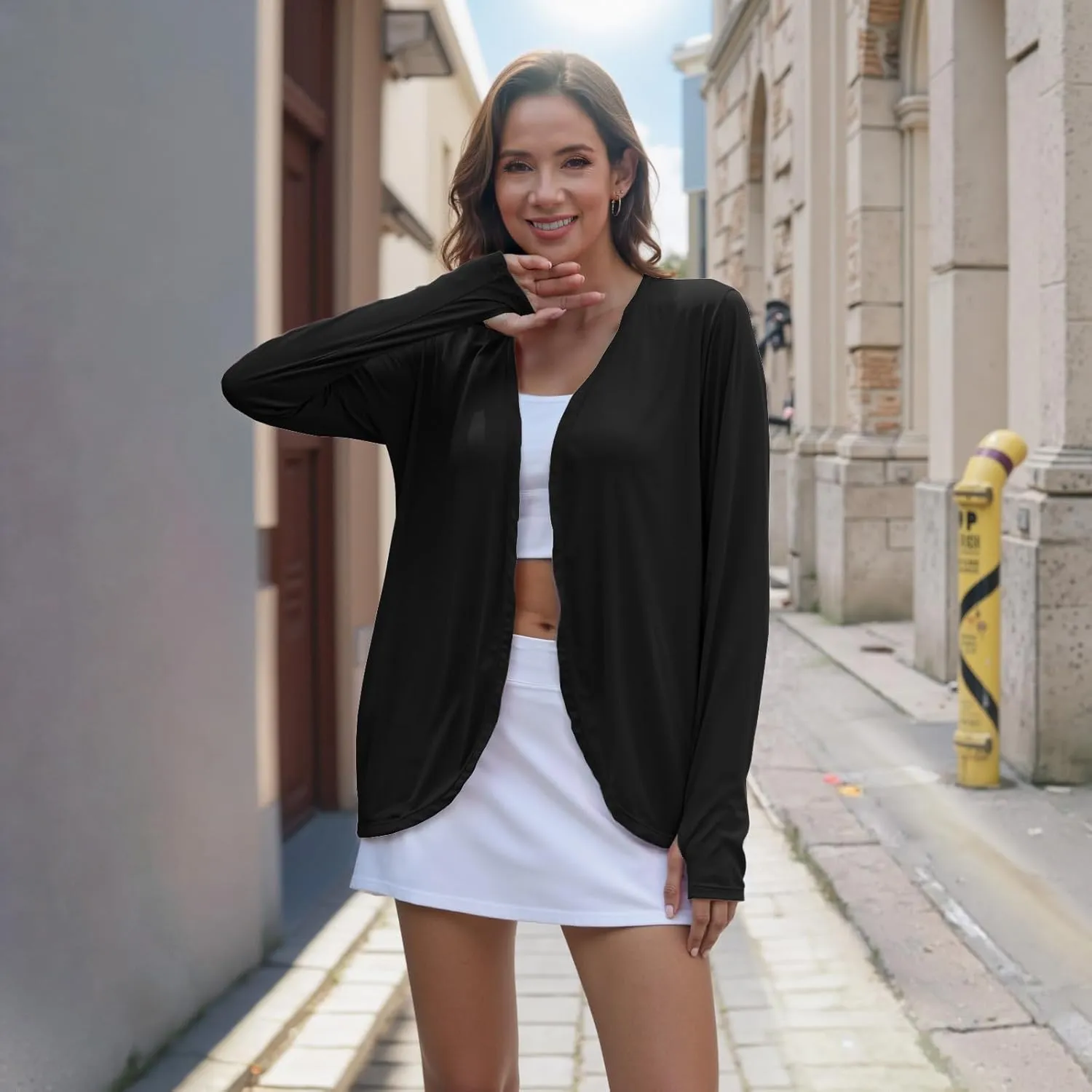 Womens Sun Protection Athletic Cardigan Lightweight Summer UPF50  Long Sleeve Open Front Cover Up Thumb Hole with Pockets