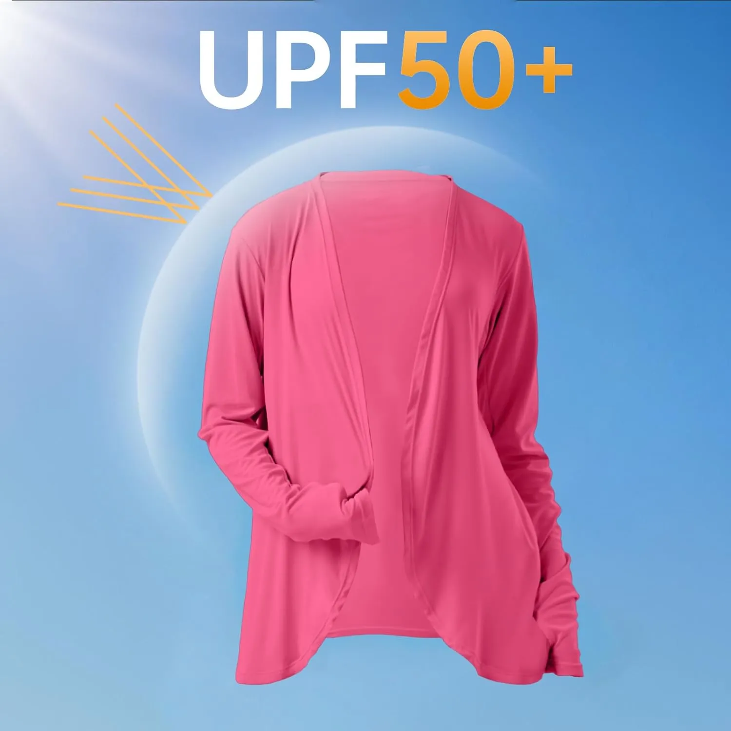 Womens Sun Protection Athletic Cardigan Lightweight Summer UPF50  Long Sleeve Open Front Cover Up Thumb Hole with Pockets