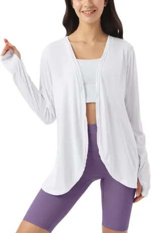 Womens Sun Protection Athletic Cardigan Lightweight Summer UPF50  Long Sleeve Open Front Cover Up Thumb Hole with Pockets