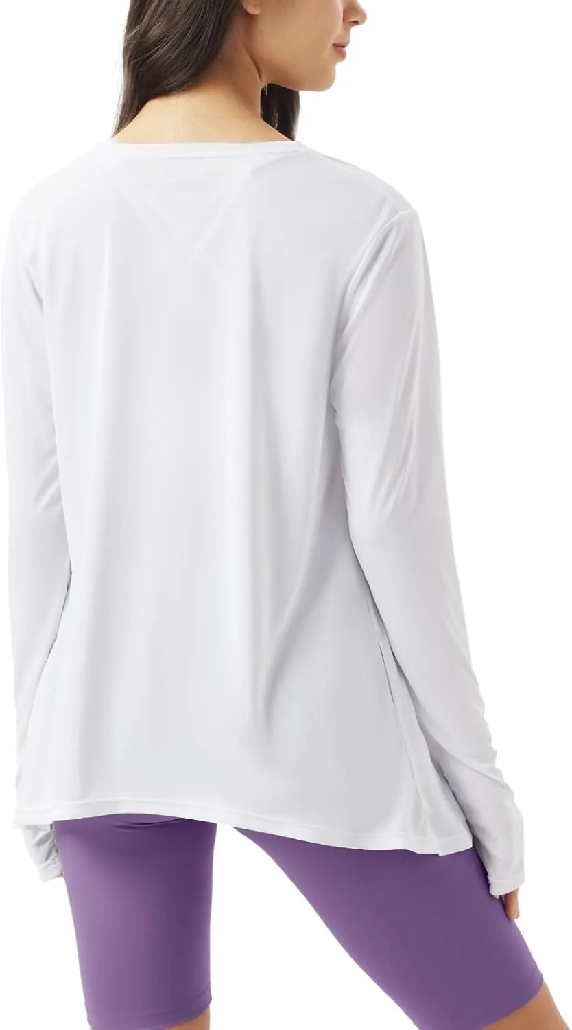 Womens Sun Protection Athletic Cardigan Lightweight Summer UPF50  Long Sleeve Open Front Cover Up Thumb Hole with Pockets