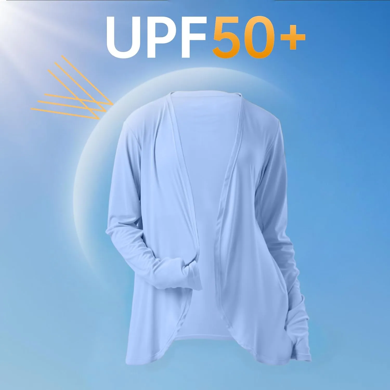 Womens Sun Protection Athletic Cardigan Lightweight Summer UPF50  Long Sleeve Open Front Cover Up Thumb Hole with Pockets