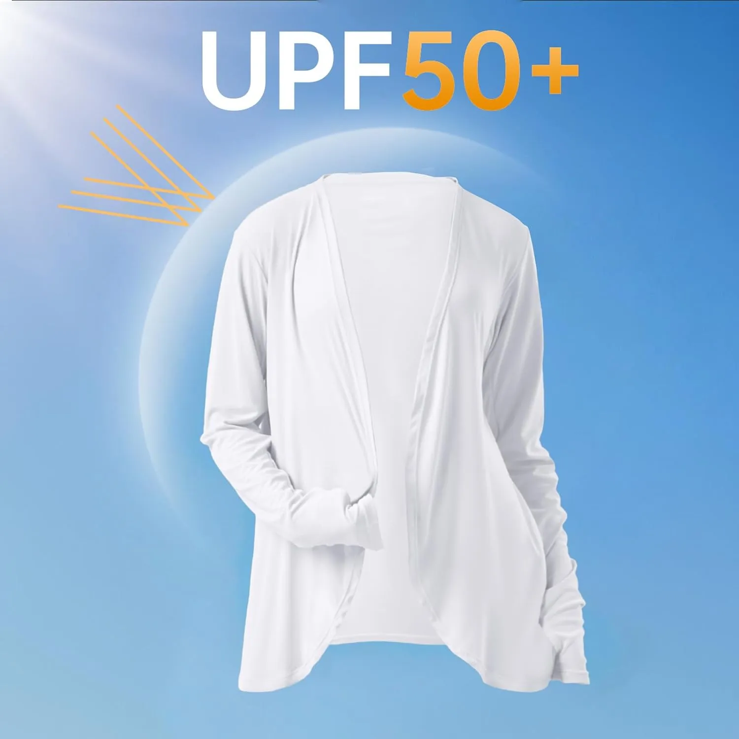 Womens Sun Protection Athletic Cardigan Lightweight Summer UPF50  Long Sleeve Open Front Cover Up Thumb Hole with Pockets