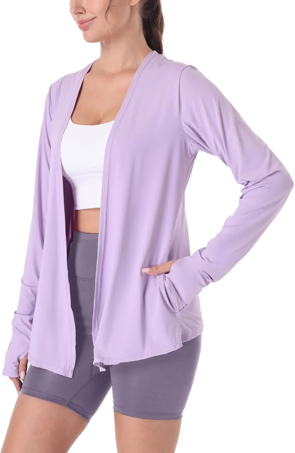 Womens Thin Summer Cardigan Long Sleeve Open Front Upf50 Uv Spf Sun Protection Lightweight Cover Up Thumb Holes with Pockets