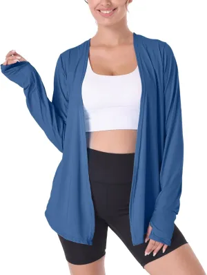 Womens Thin Summer Cardigan Long Sleeve Open Front Upf50 Uv Spf Sun Protection Lightweight Cover Up Thumb Holes with Pockets