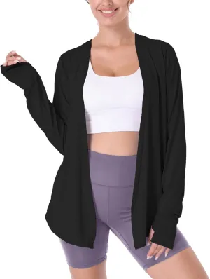 Womens Thin Summer Cardigan Long Sleeve Open Front Upf50 Uv Spf Sun Protection Lightweight Cover Up Thumb Holes with Pockets