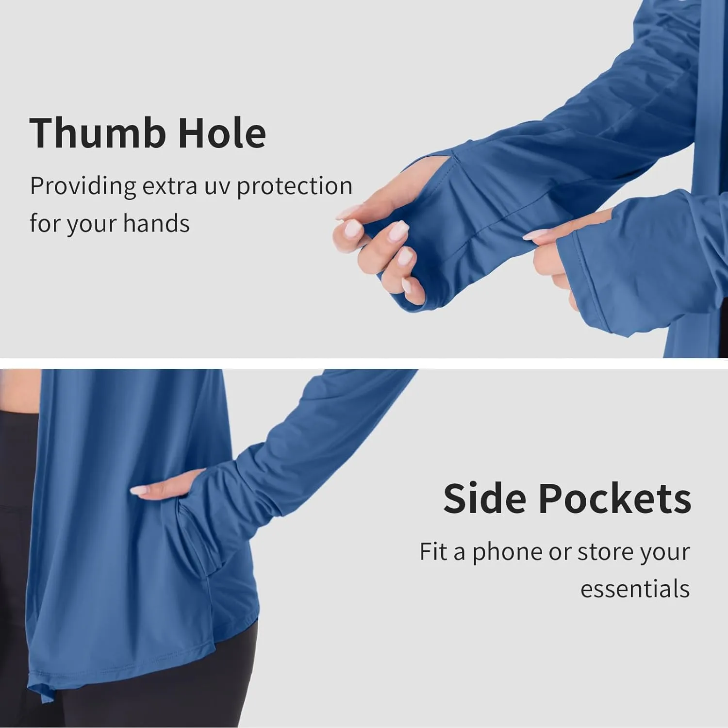 Womens Thin Summer Cardigan Long Sleeve Open Front Upf50 Uv Spf Sun Protection Lightweight Cover Up Thumb Holes with Pockets