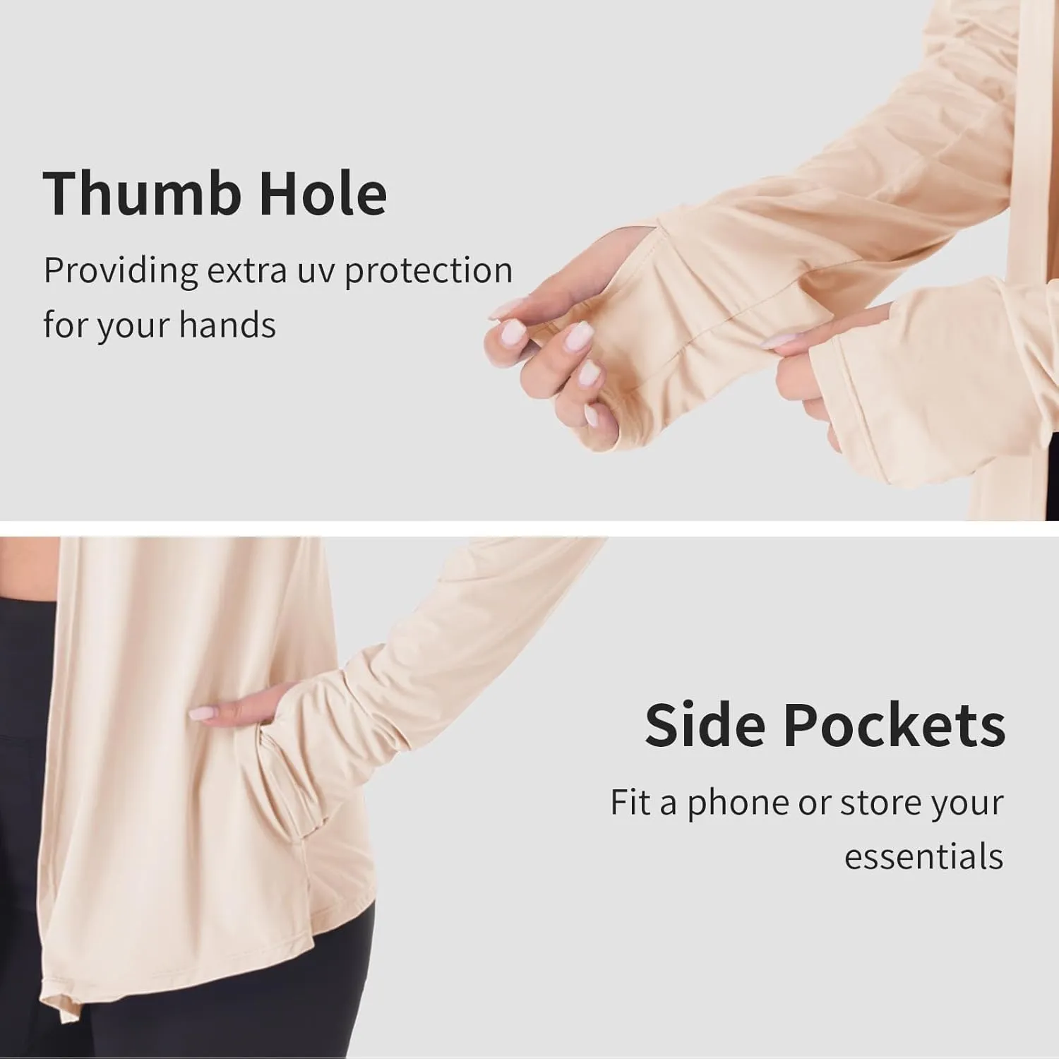 Womens Thin Summer Cardigan Long Sleeve Open Front Upf50 Uv Spf Sun Protection Lightweight Cover Up Thumb Holes with Pockets