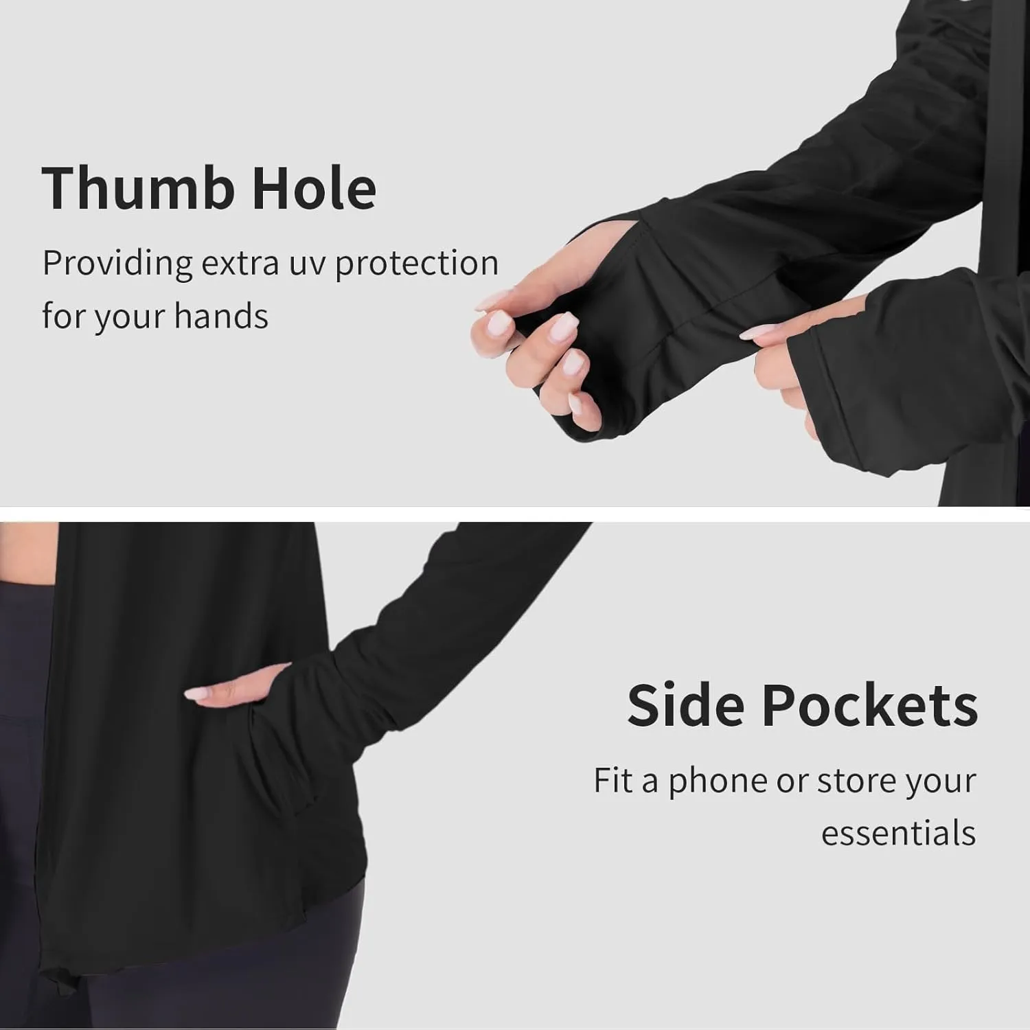 Womens Thin Summer Cardigan Long Sleeve Open Front Upf50 Uv Spf Sun Protection Lightweight Cover Up Thumb Holes with Pockets