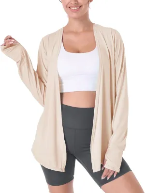 Womens Thin Summer Cardigan Long Sleeve Open Front Upf50 Uv Spf Sun Protection Lightweight Cover Up Thumb Holes with Pockets