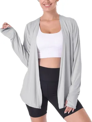 Womens Thin Summer Cardigan Long Sleeve Open Front Upf50 Uv Spf Sun Protection Lightweight Cover Up Thumb Holes with Pockets