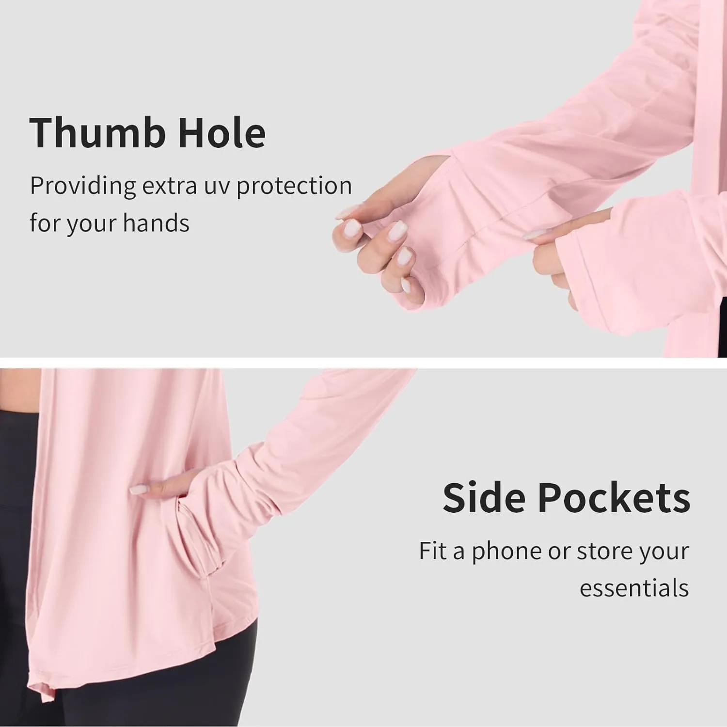 Womens Thin Summer Cardigan Long Sleeve Open Front Upf50 Uv Spf Sun Protection Lightweight Cover Up Thumb Holes with Pockets