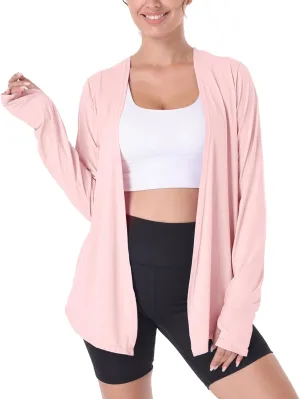 Womens Thin Summer Cardigan Long Sleeve Open Front Upf50 Uv Spf Sun Protection Lightweight Cover Up Thumb Holes with Pockets