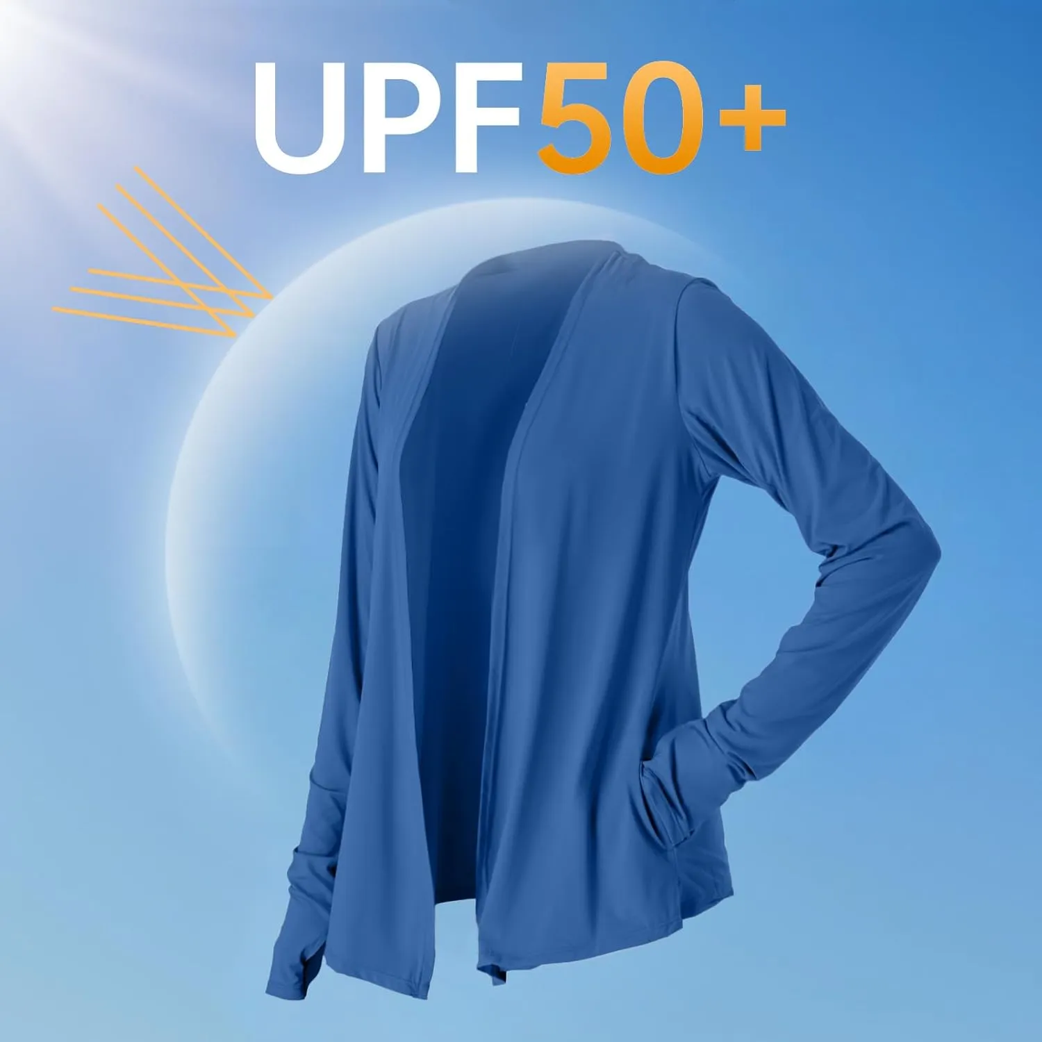 Womens Thin Summer Cardigan Long Sleeve Open Front Upf50 Uv Spf Sun Protection Lightweight Cover Up Thumb Holes with Pockets