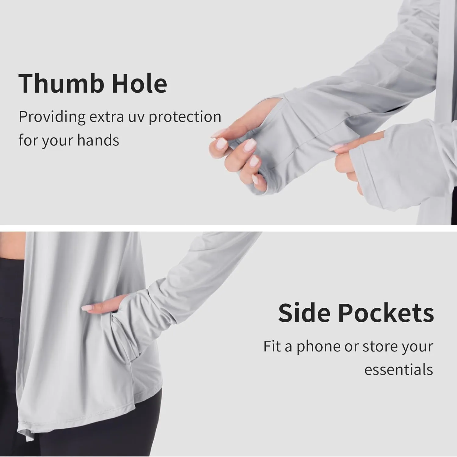 Womens Thin Summer Cardigan Long Sleeve Open Front Upf50 Uv Spf Sun Protection Lightweight Cover Up Thumb Holes with Pockets