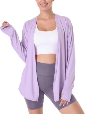 Womens Thin Summer Cardigan Long Sleeve Open Front Upf50 Uv Spf Sun Protection Lightweight Cover Up Thumb Holes with Pockets
