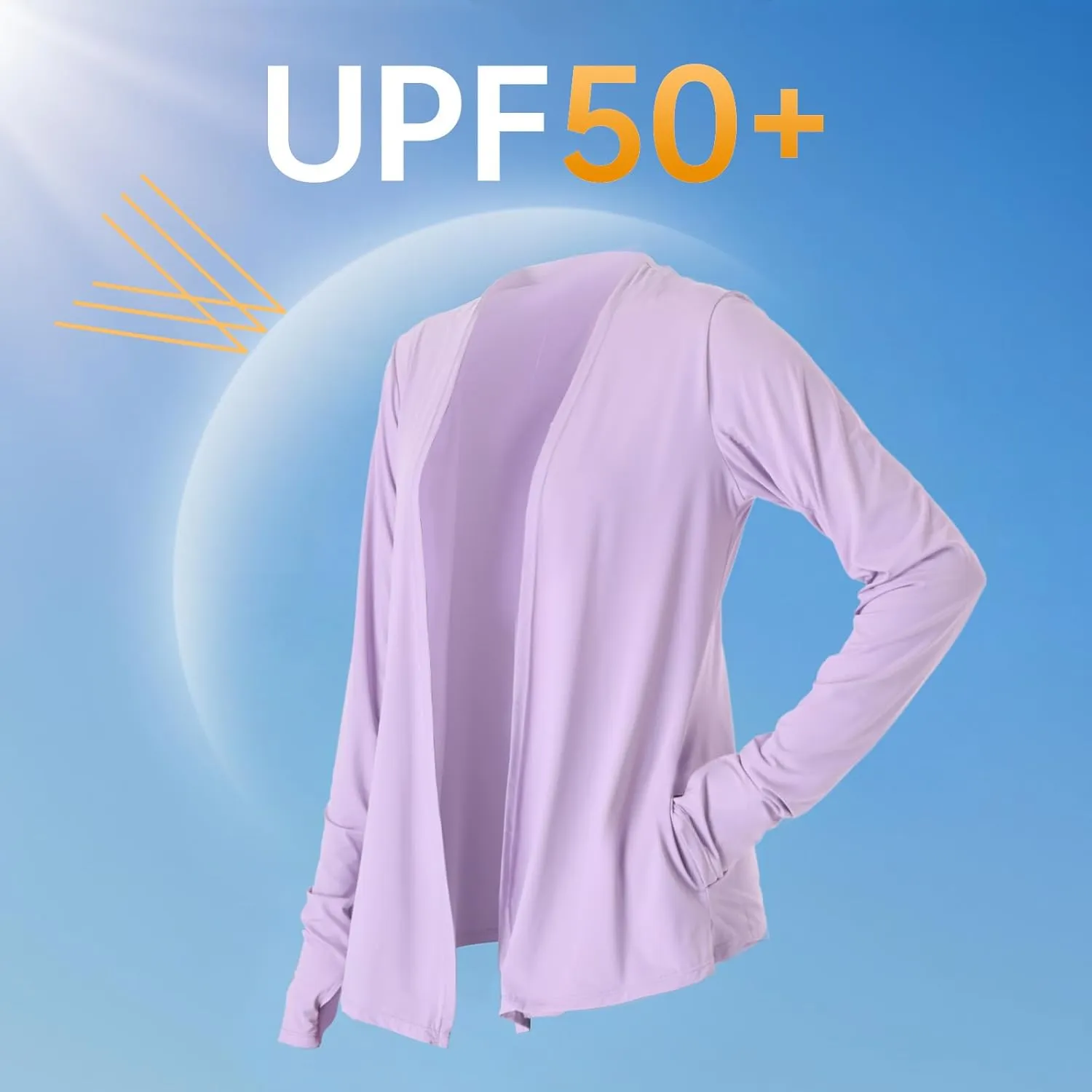 Womens Thin Summer Cardigan Long Sleeve Open Front Upf50 Uv Spf Sun Protection Lightweight Cover Up Thumb Holes with Pockets