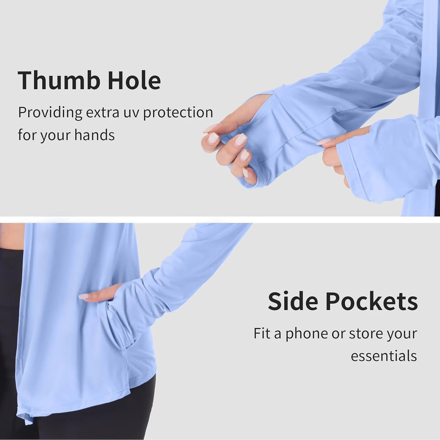 Womens Thin Summer Cardigan Long Sleeve Open Front Upf50 Uv Spf Sun Protection Lightweight Cover Up Thumb Holes with Pockets