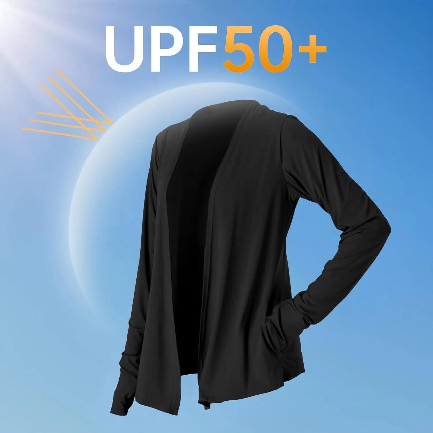 Womens Thin Summer Cardigan Long Sleeve Open Front Upf50 Uv Spf Sun Protection Lightweight Cover Up Thumb Holes with Pockets